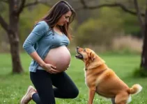 cachorro labrador atacando mãe e filho